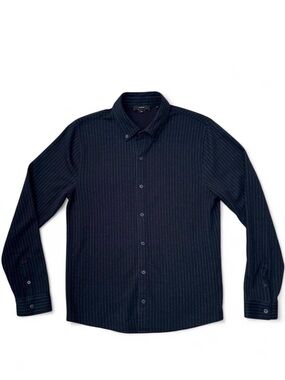Vince Men's Navy Blue Pinstripe Knit Button Down Shirt Size Medium M